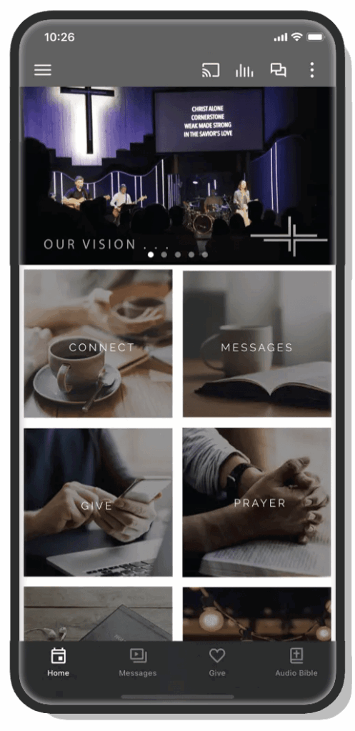 iphone mockup of my abc church phone app